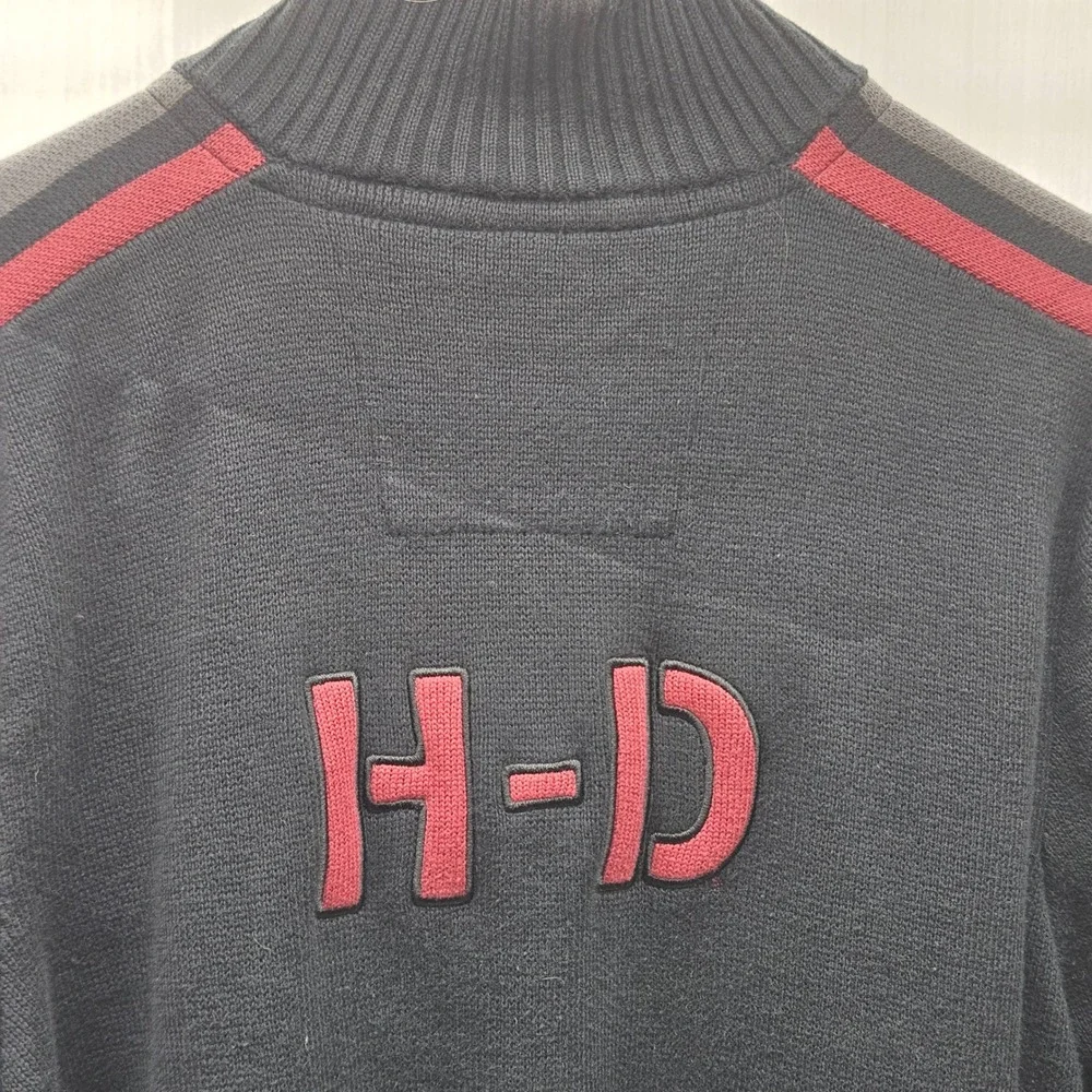 Harley-Davidson Mens Black Cotton 1/4 Zip Sweater Logo Sleeve Stripe Large L